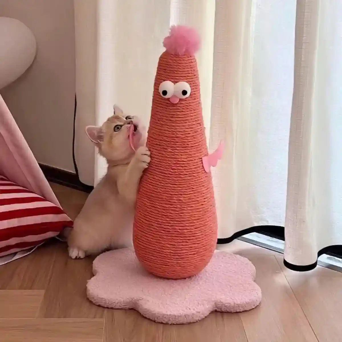 Compact Cat Scratch Post with Plush Ball and Velvet Base