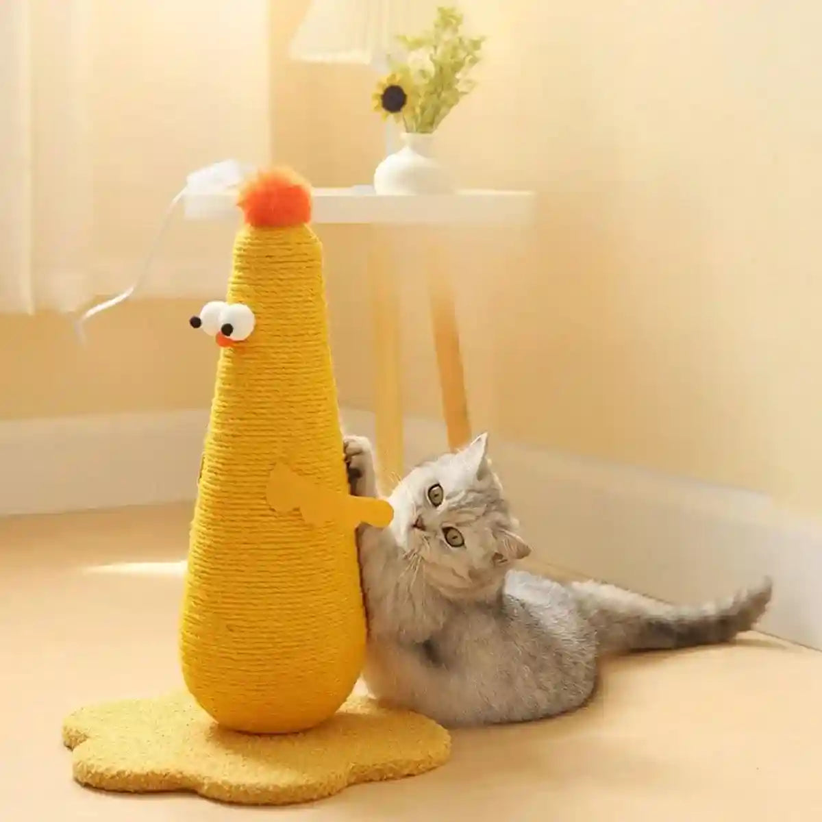 Compact Cat Scratch Post with Plush Ball and Velvet Base