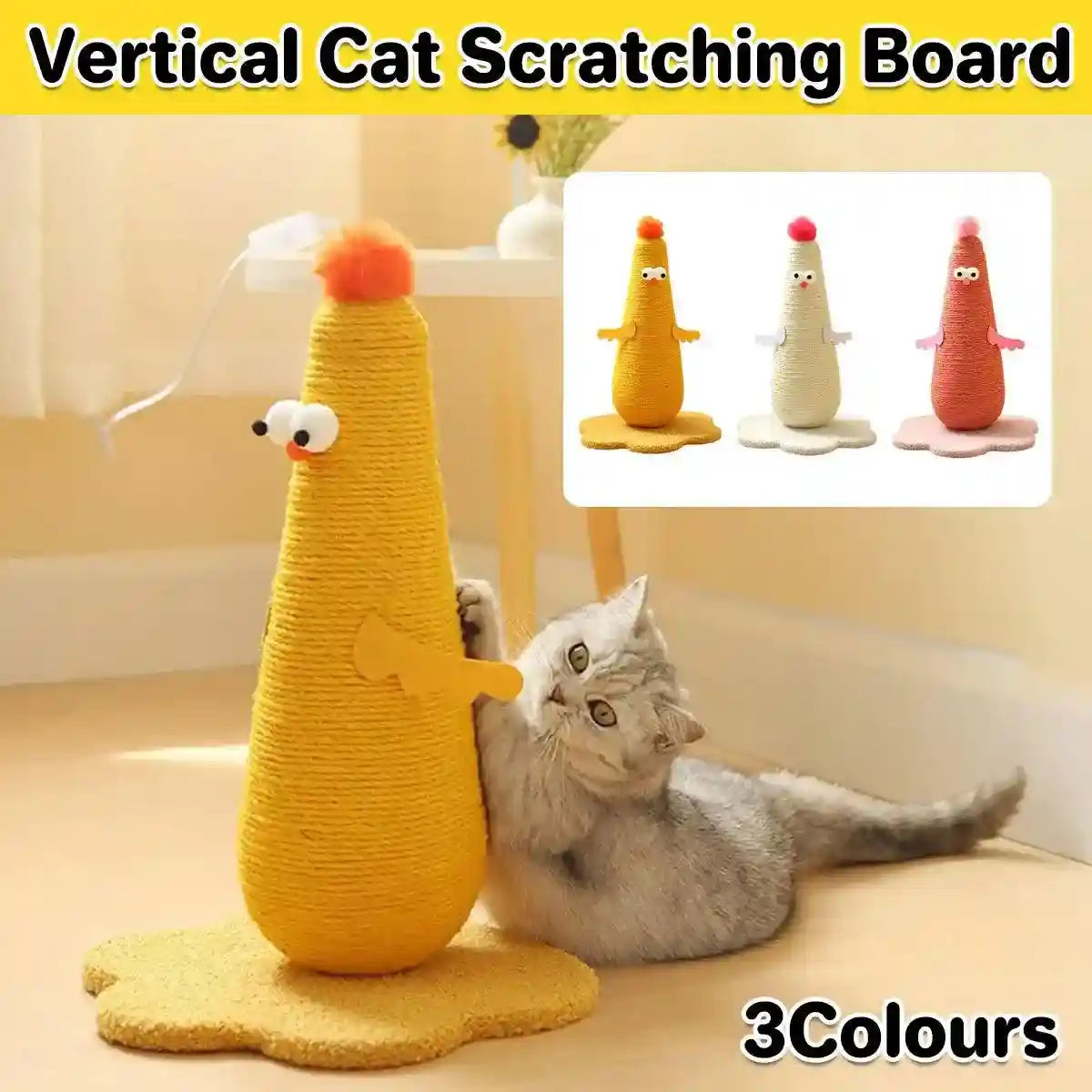 Compact Cat Scratch Post with Plush Ball and Velvet Base