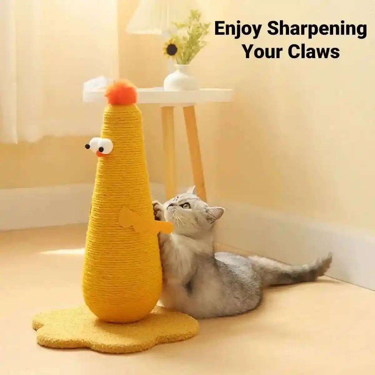 Compact Cat Scratch Post with Plush Ball and Velvet Base