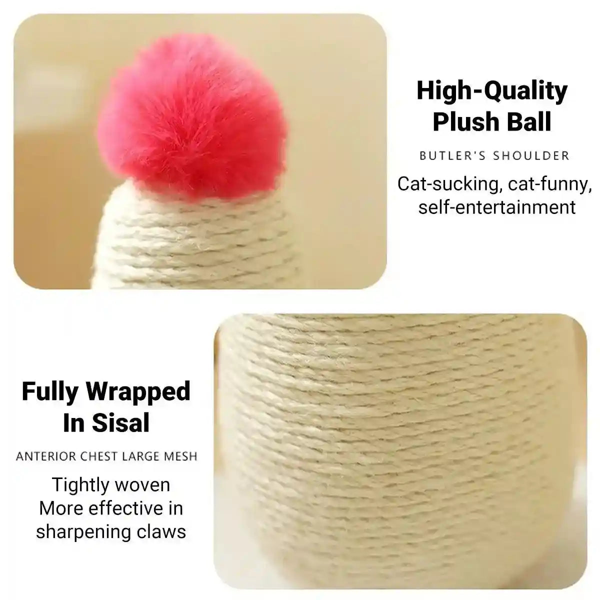 Compact Cat Scratch Post with Plush Ball and Velvet Base