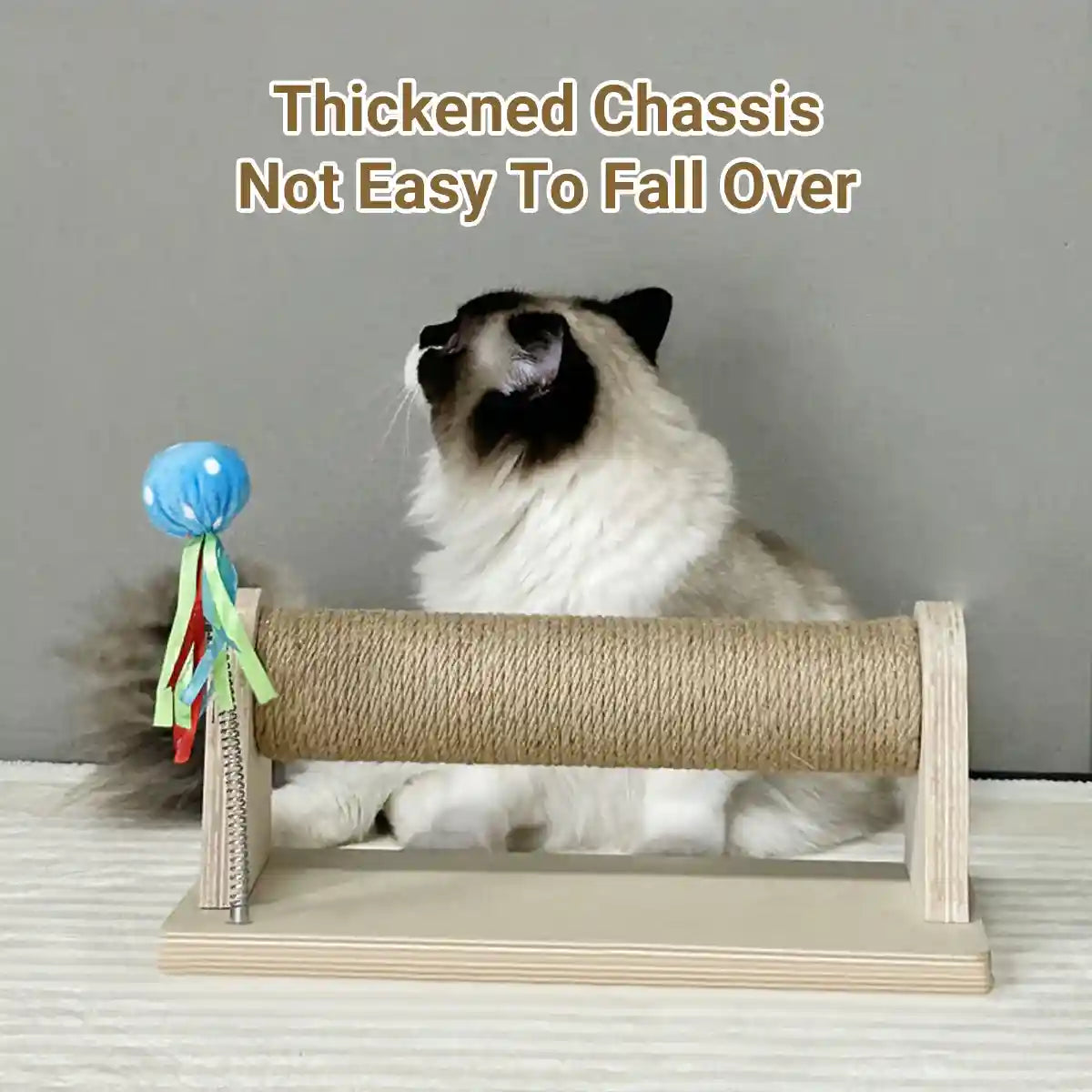 Compact Sisal Cat Scratching Post With Wooden Base and Toy Ball