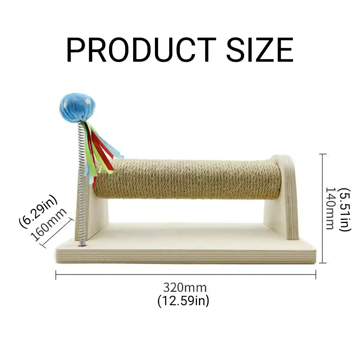 Compact Sisal Cat Scratching Post With Wooden Base and Toy Ball