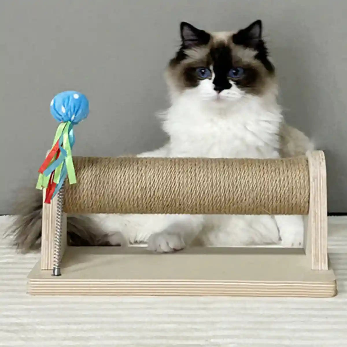 Compact Sisal Cat Scratching Post With Wooden Base and Toy Ball