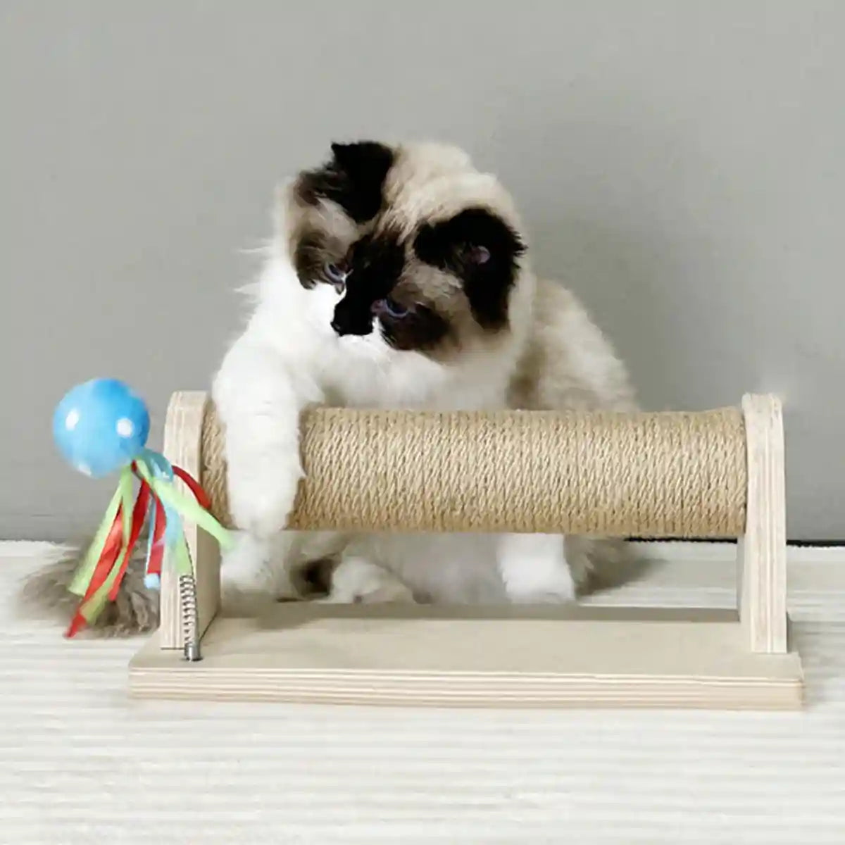 Compact Sisal Cat Scratching Post With Wooden Base and Toy Ball