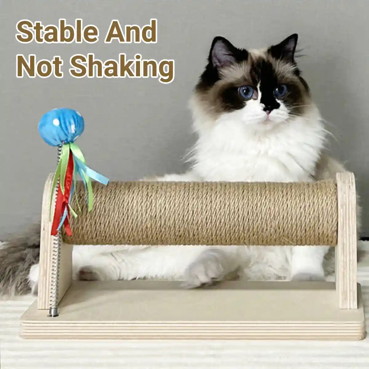 Compact Sisal Cat Scratching Post With Wooden Base and Toy Ball