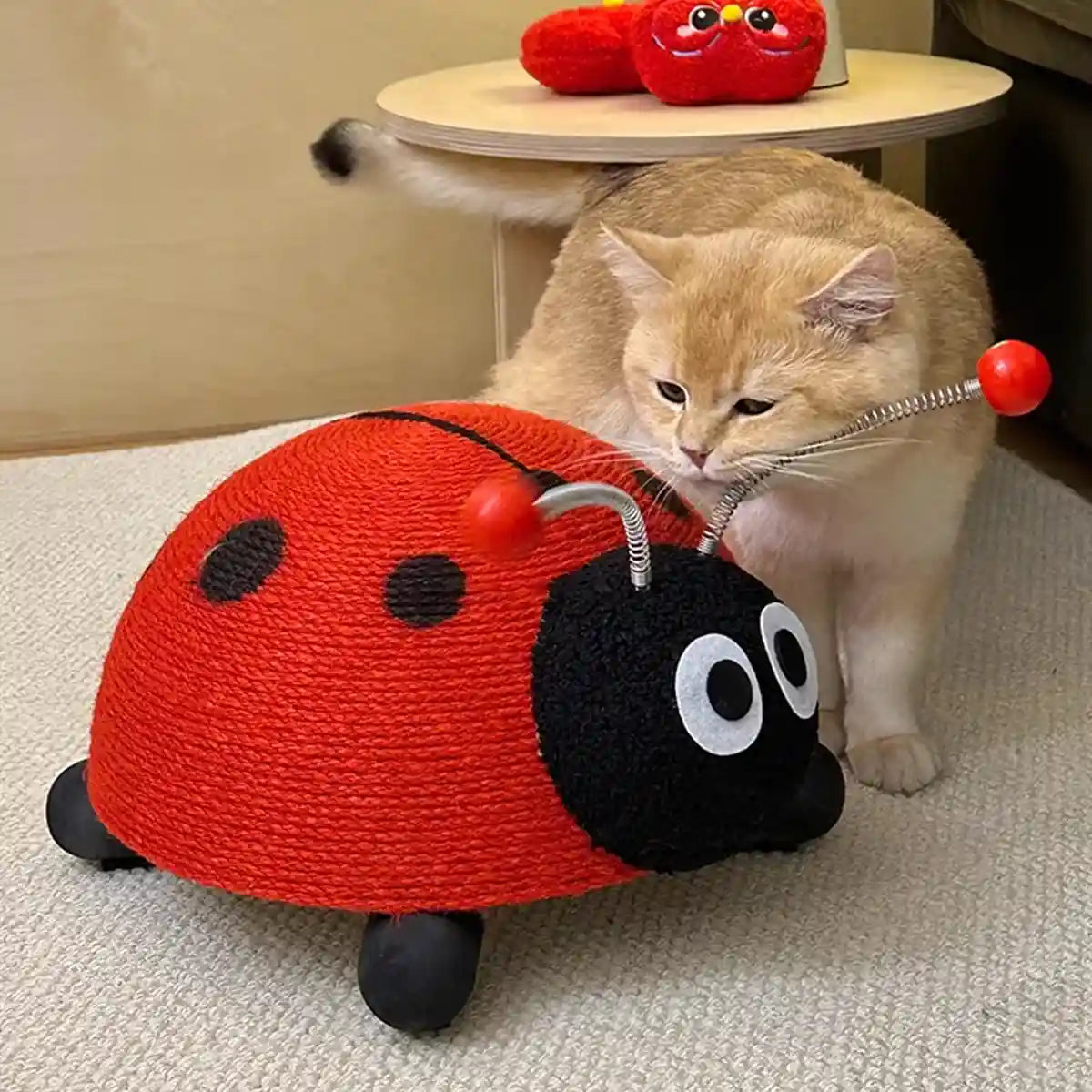Ladybug Cat Scratching Post with Sisal Rope and Flannel Base