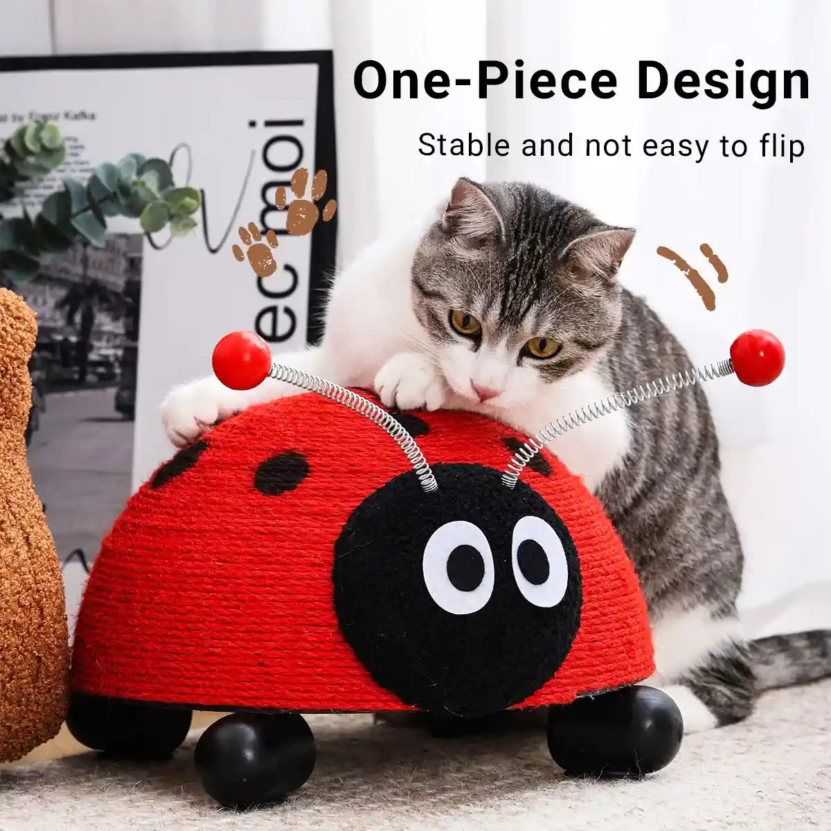 Ladybug Cat Scratching Post with Sisal Rope and Flannel Base