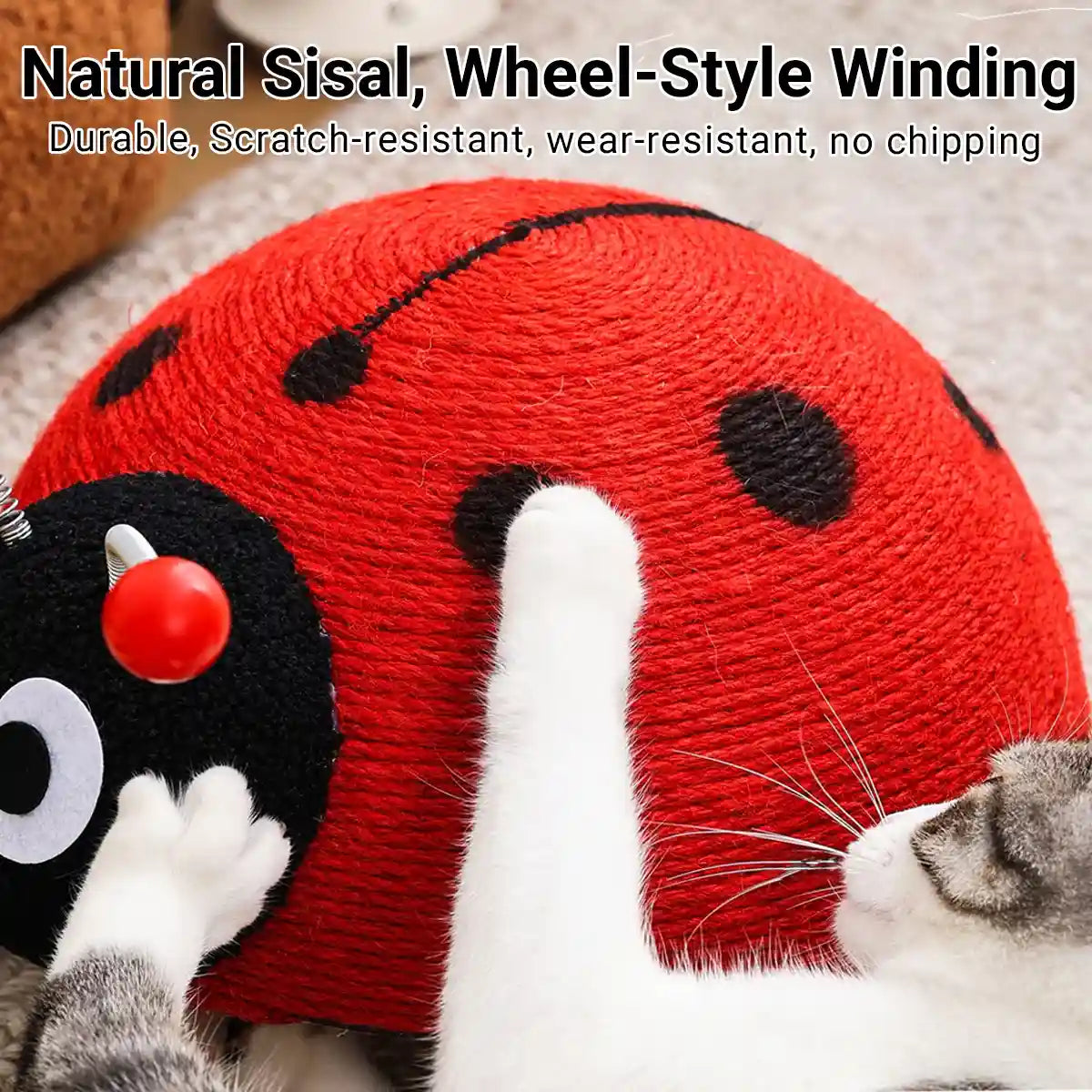 Ladybug Cat Scratching Post with Sisal Rope and Flannel Base
