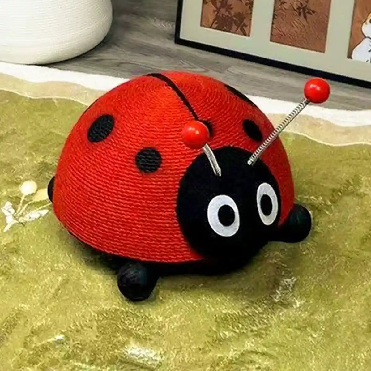 Ladybug Cat Scratching Post with Sisal Rope and Flannel Base