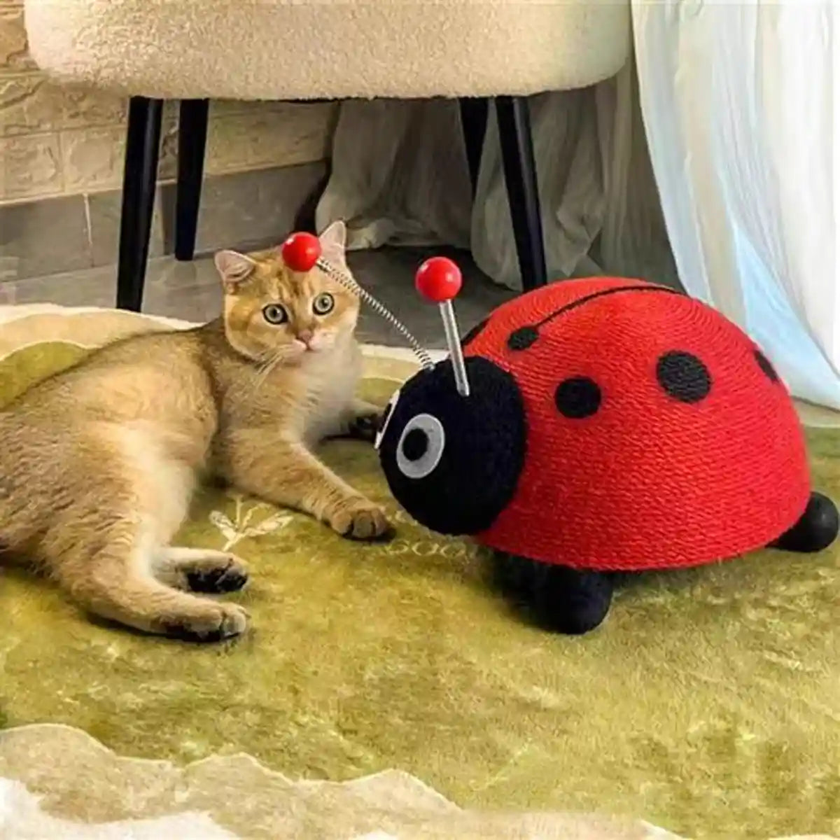 Ladybug Cat Scratching Post with Sisal Rope and Flannel Base
