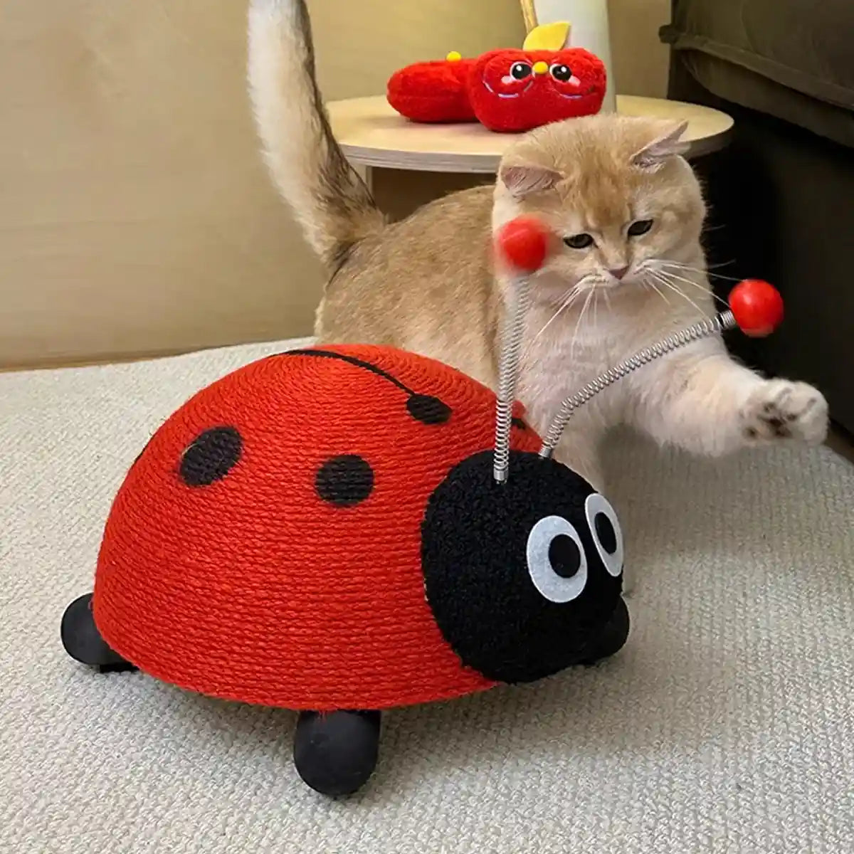 Ladybug Cat Scratching Post with Sisal Rope and Flannel Base