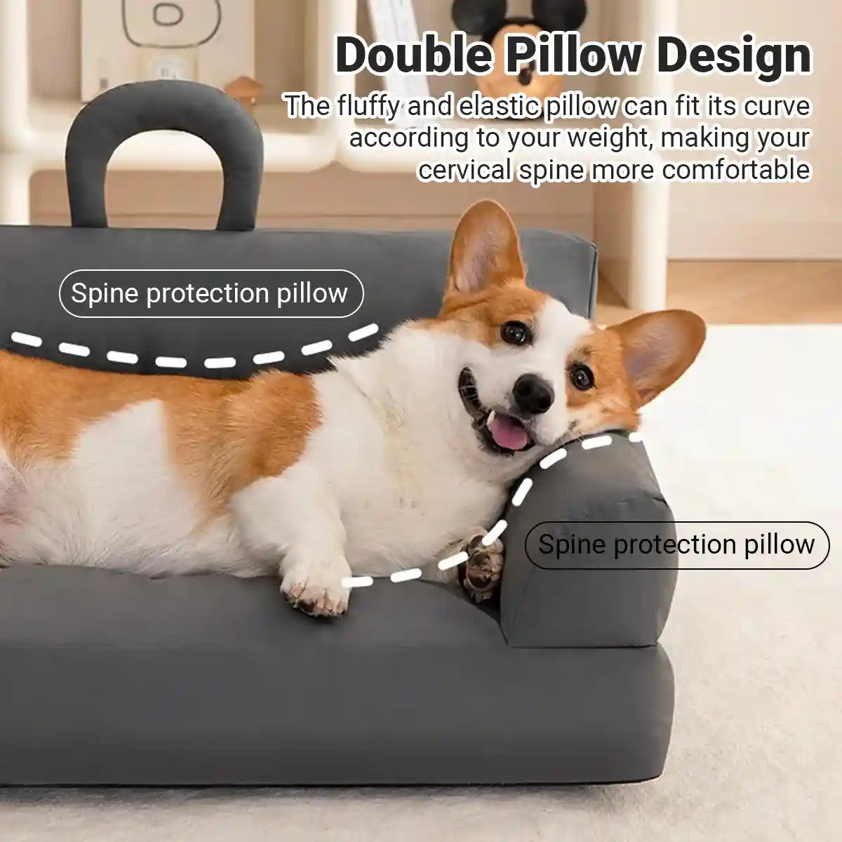 Waterproof PU Leather Dog Sofa Bed with Double Pillows
