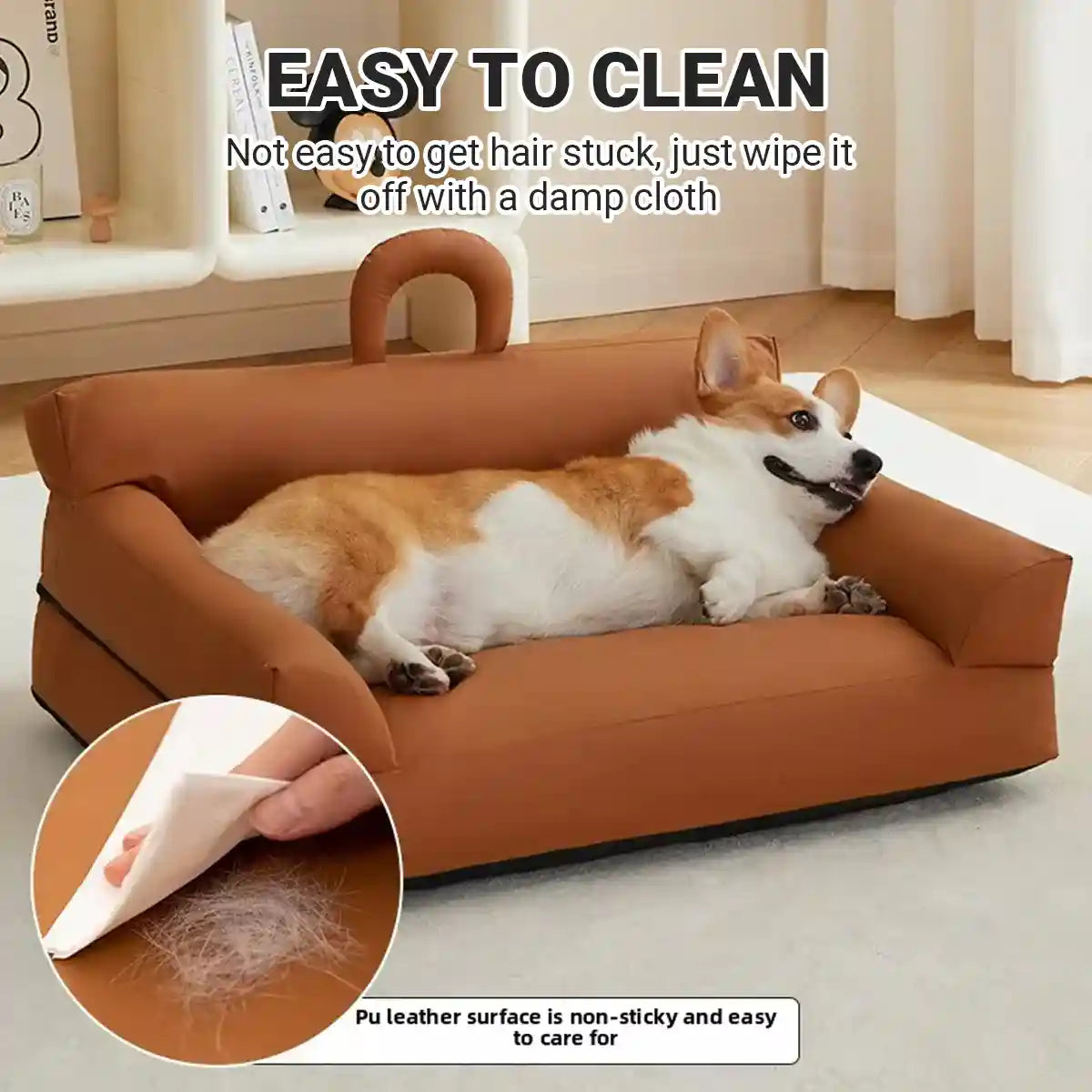 Waterproof PU Leather Dog Sofa Bed with Double Pillows