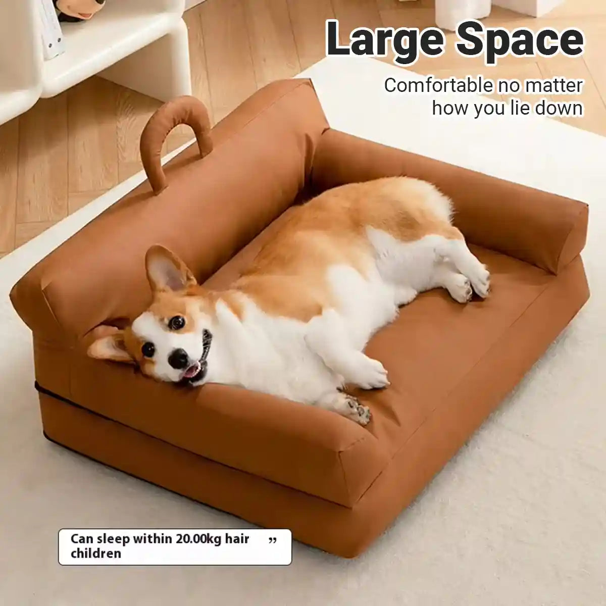 Waterproof PU Leather Dog Sofa Bed with Double Pillows