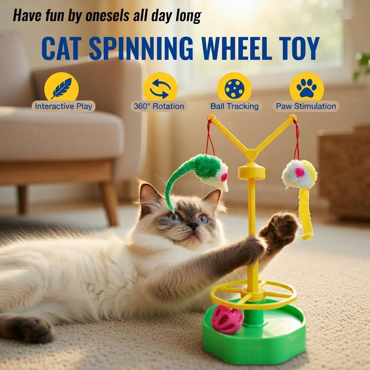 Interactive Cat Spinning Wheel Toy | Ball Track Teaser for Indoor Cats