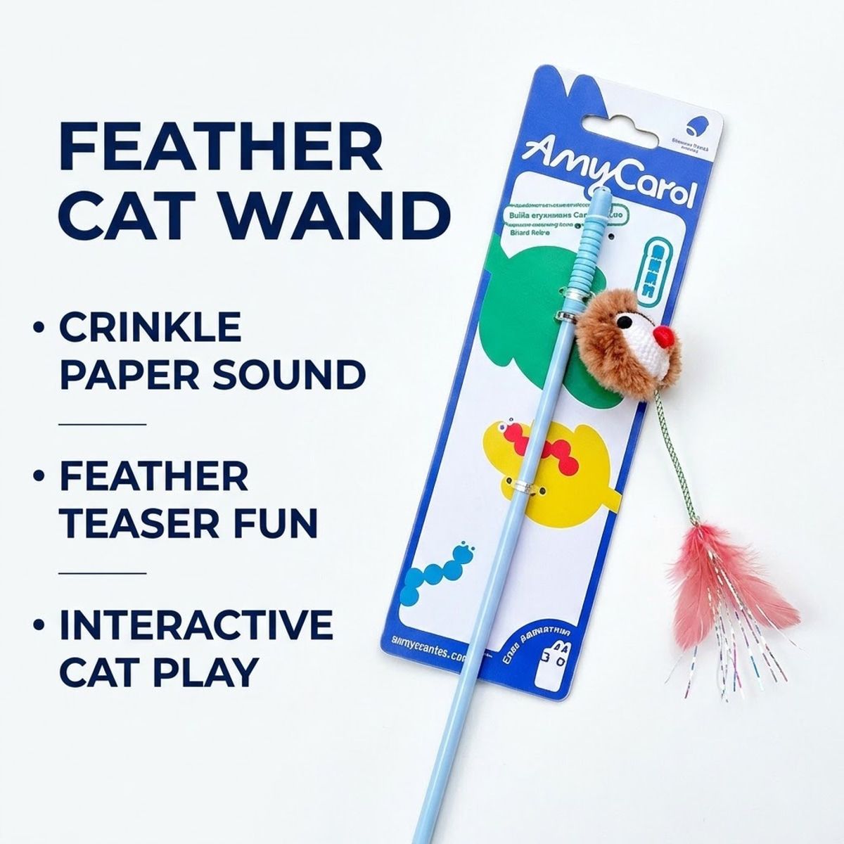 100cm Feather Cat Wand with Plush Hedgehog