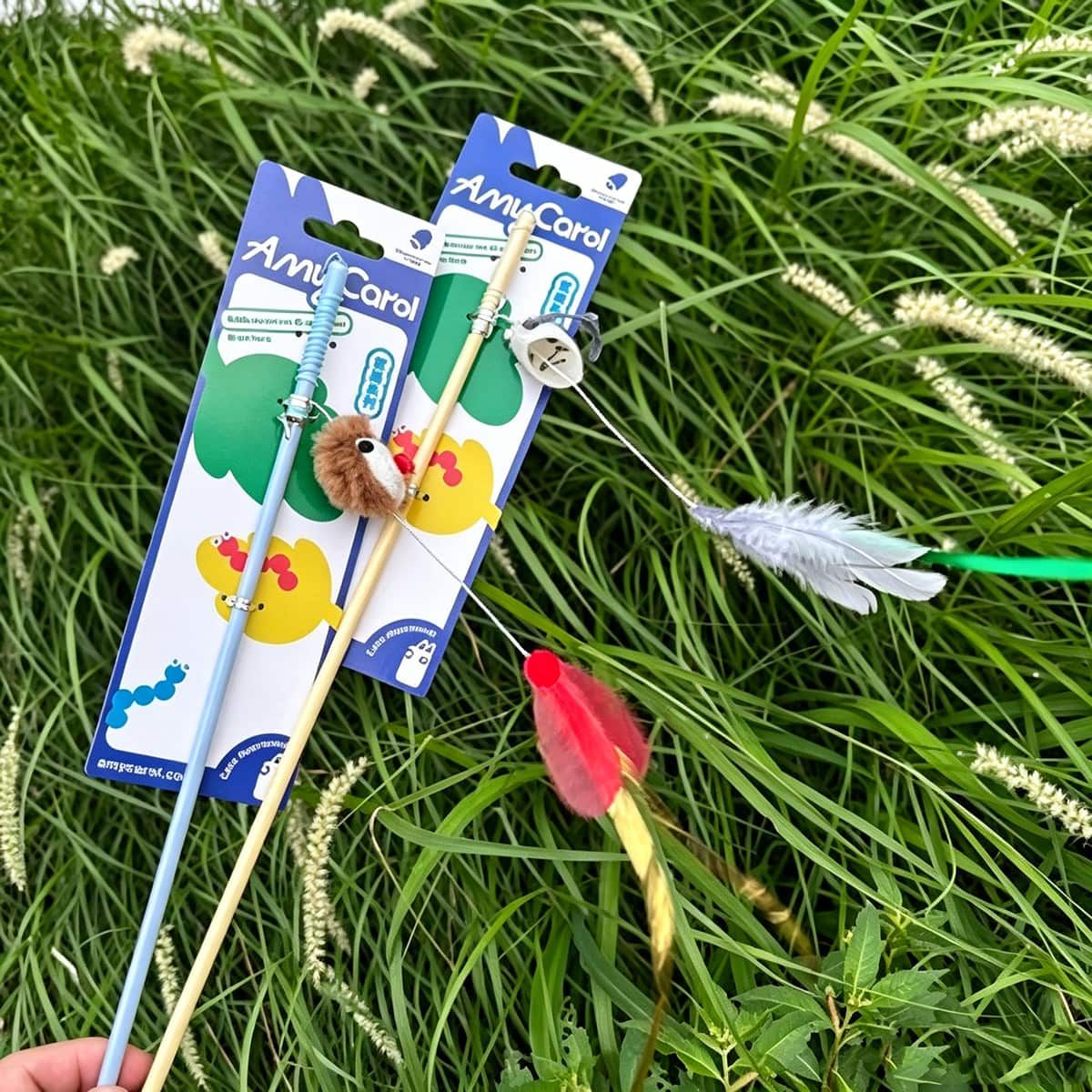 100cm Feather Cat Wand with Plush Hedgehog