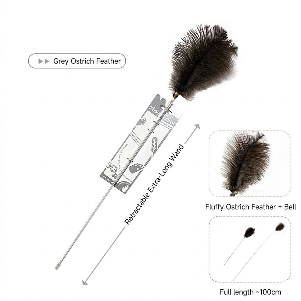 100cm Retractable Ostrich Feather Cat Wand