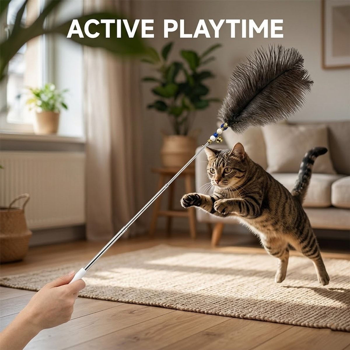 100cm Retractable Ostrich Feather Cat Wand