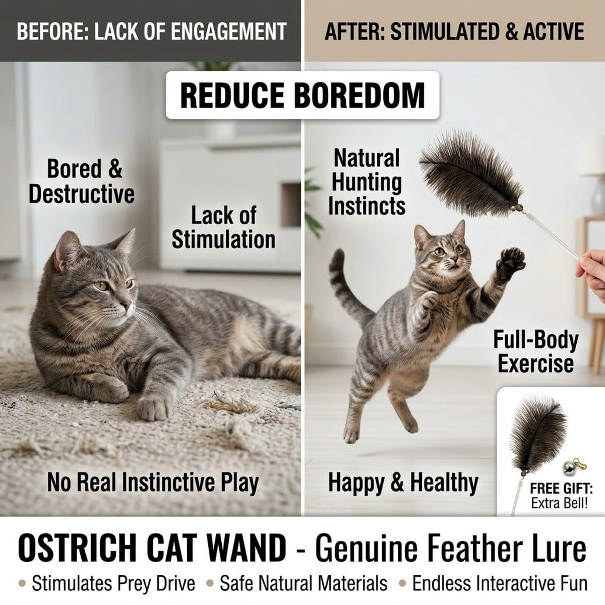 100cm Retractable Ostrich Feather Cat Wand