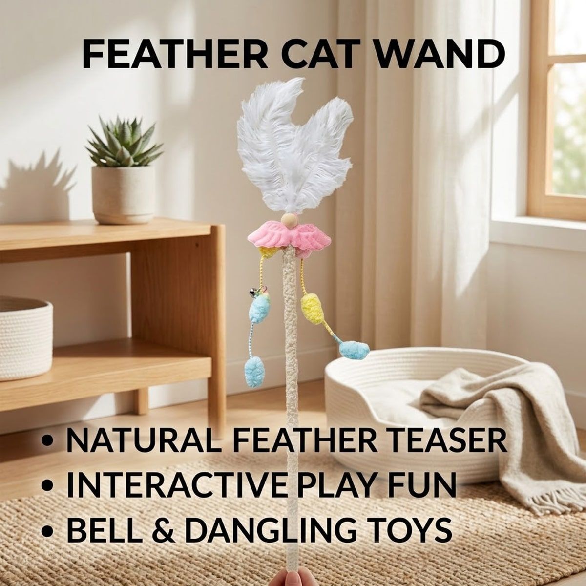 58cm Feather Cat Wand with Dangling Toys