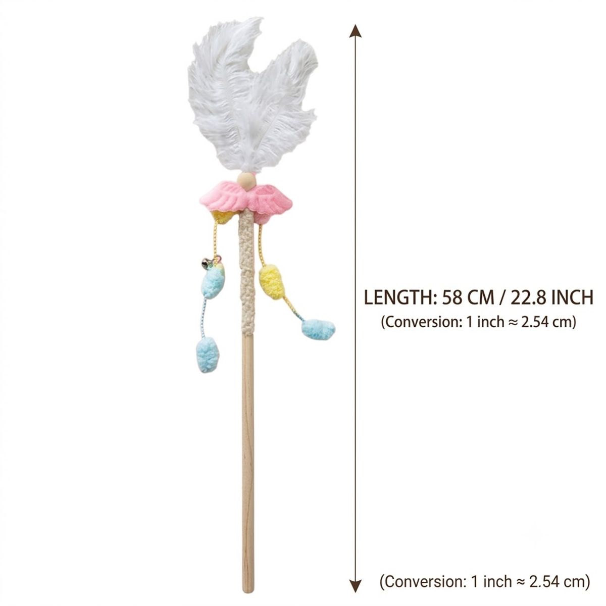 58cm Feather Cat Wand with Dangling Toys