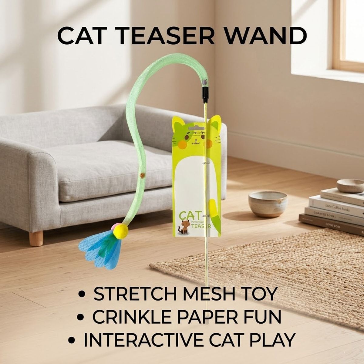42cm Cat Teaser Wand with Flexible Mesh Toy