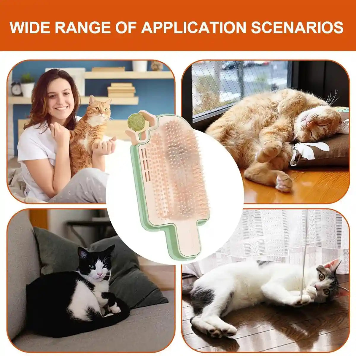 Wall-Mounted Ice Cream Cat Grooming Brush with Catnip or Teaser