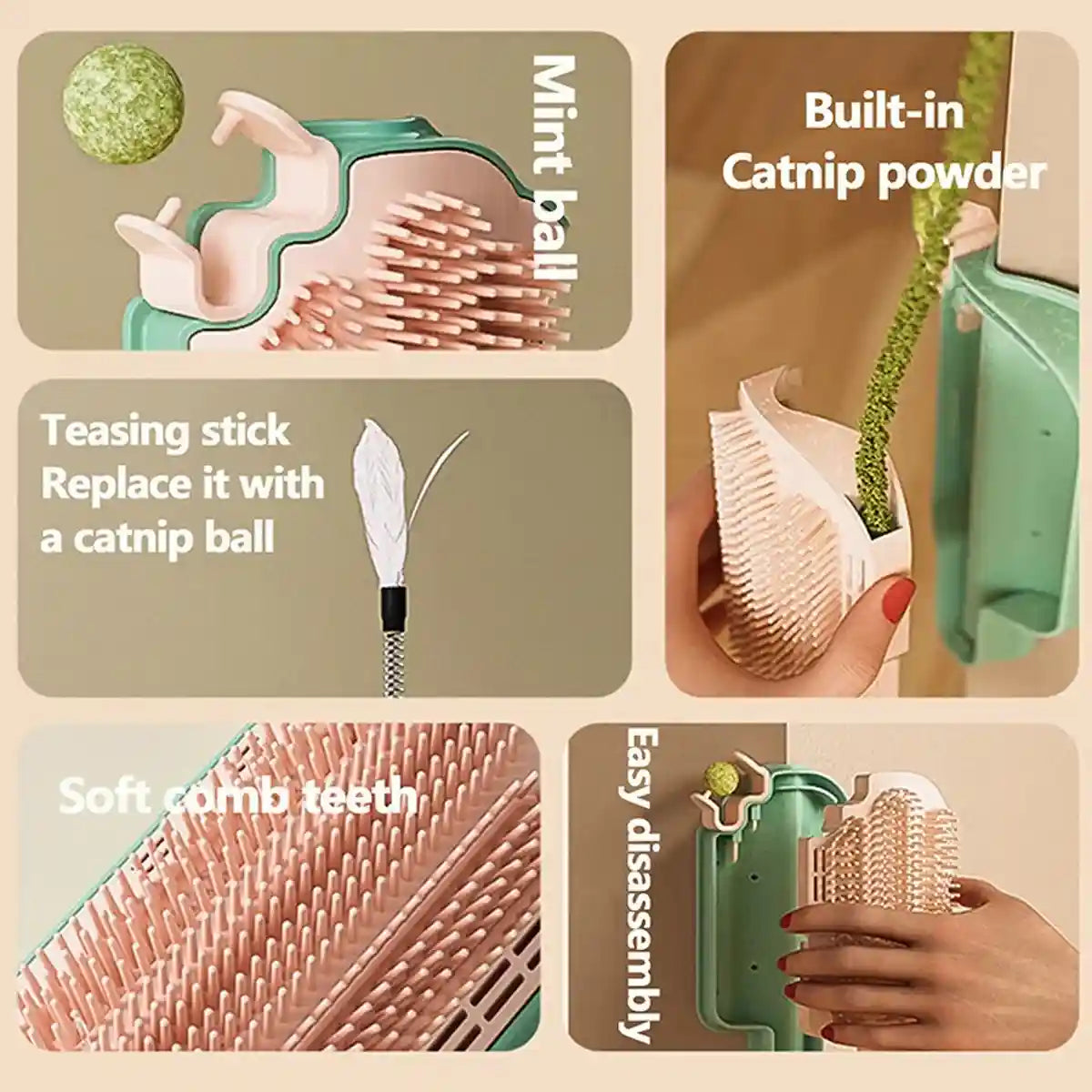 Wall-Mounted Ice Cream Cat Grooming Brush with Catnip or Teaser