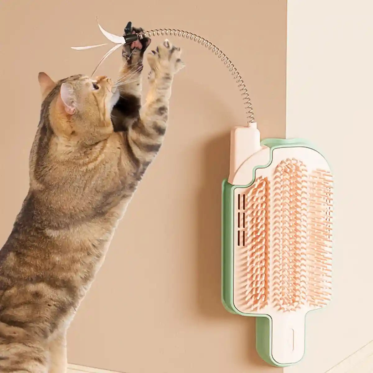 Wall-Mounted Ice Cream Cat Grooming Brush with Catnip or Teaser