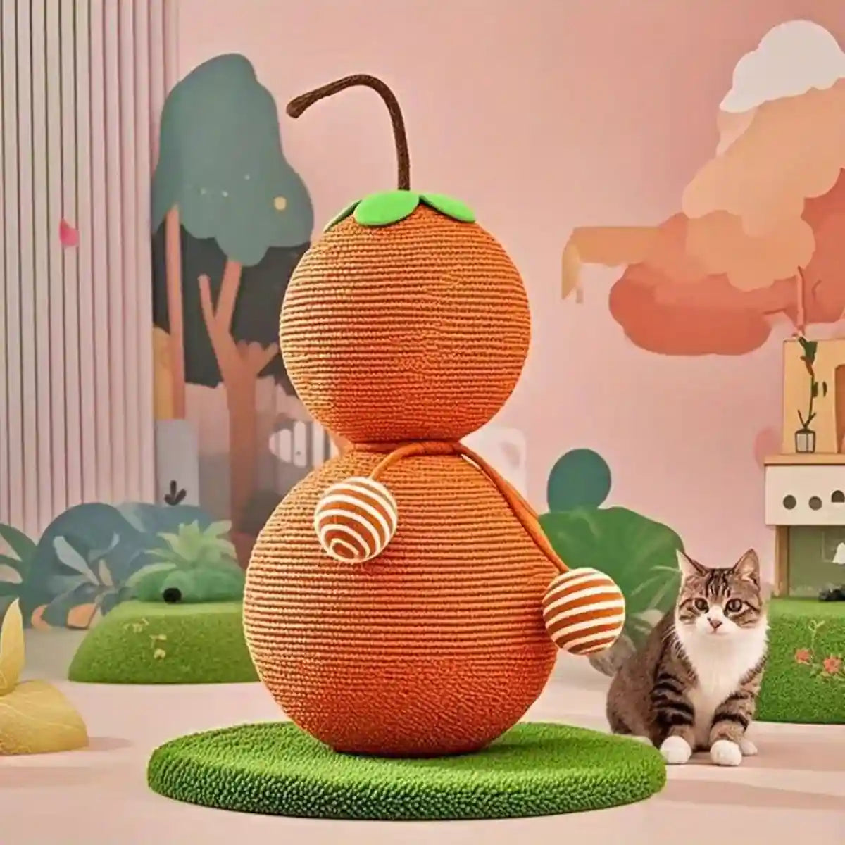 Gourd-Shaped Cat Scratching Column with Sisal Rope & Play Ball