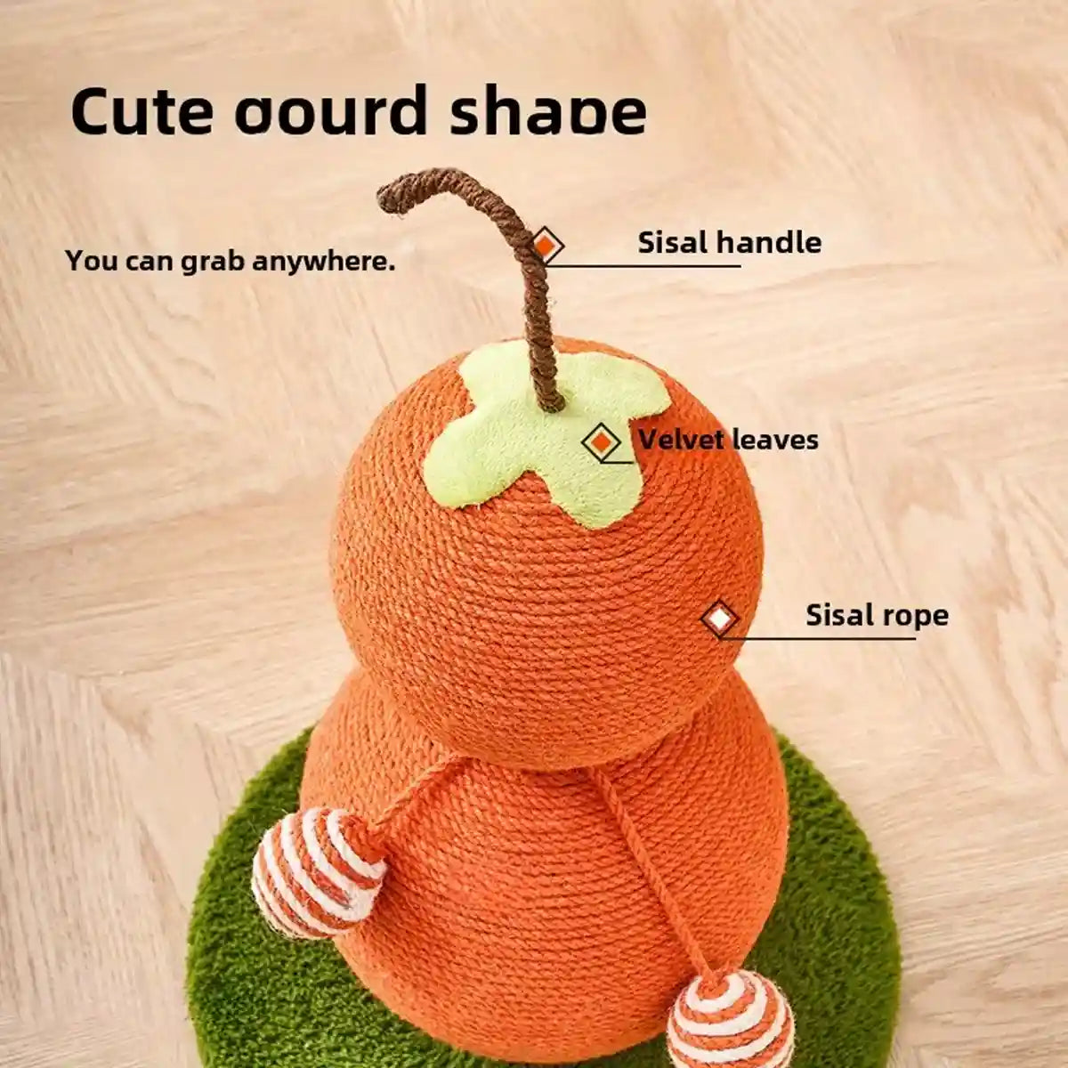Gourd-Shaped Cat Scratching Column with Sisal Rope & Play Ball