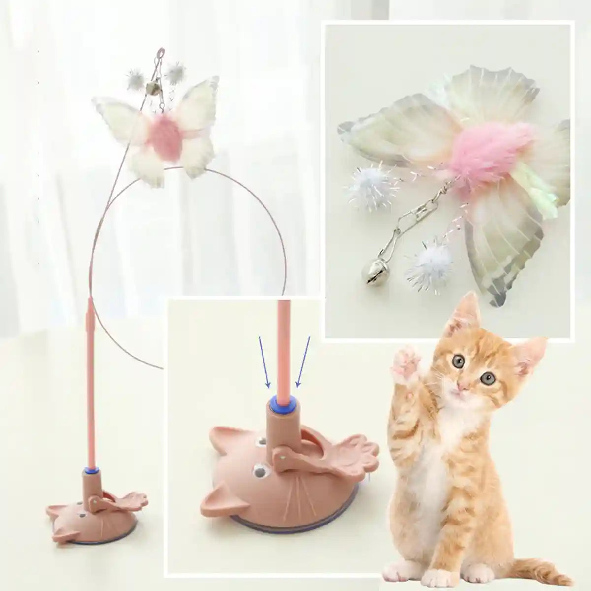 Pink Butterfly Cat Teaser Toy With Suction Base