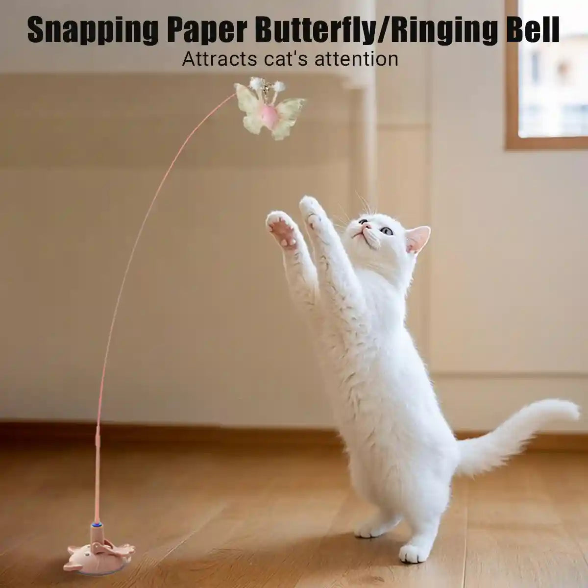 Pink Butterfly Cat Teaser Toy With Suction Base