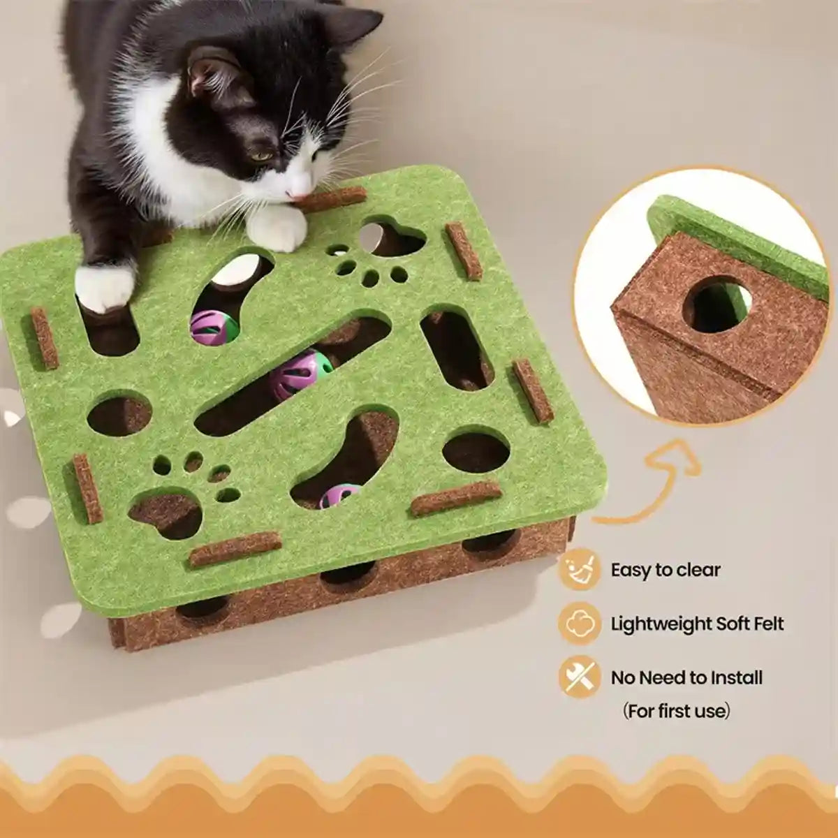 Felt Cat Puzzle Toy Maze Box 30cm Enrichment Game
