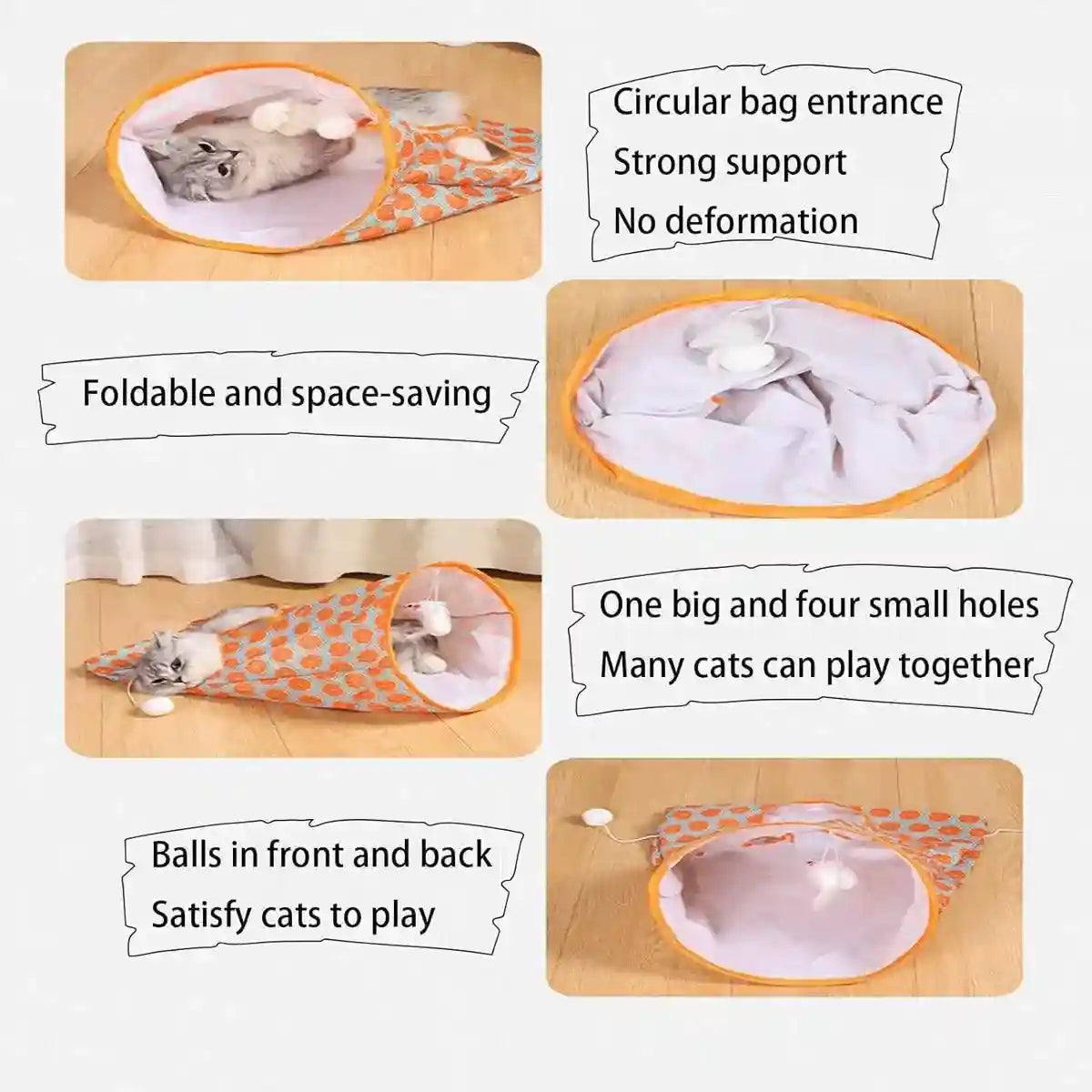 Interactive Foldable Cat Play Tunnel Crinkle Peek Holes & Hanging Balls