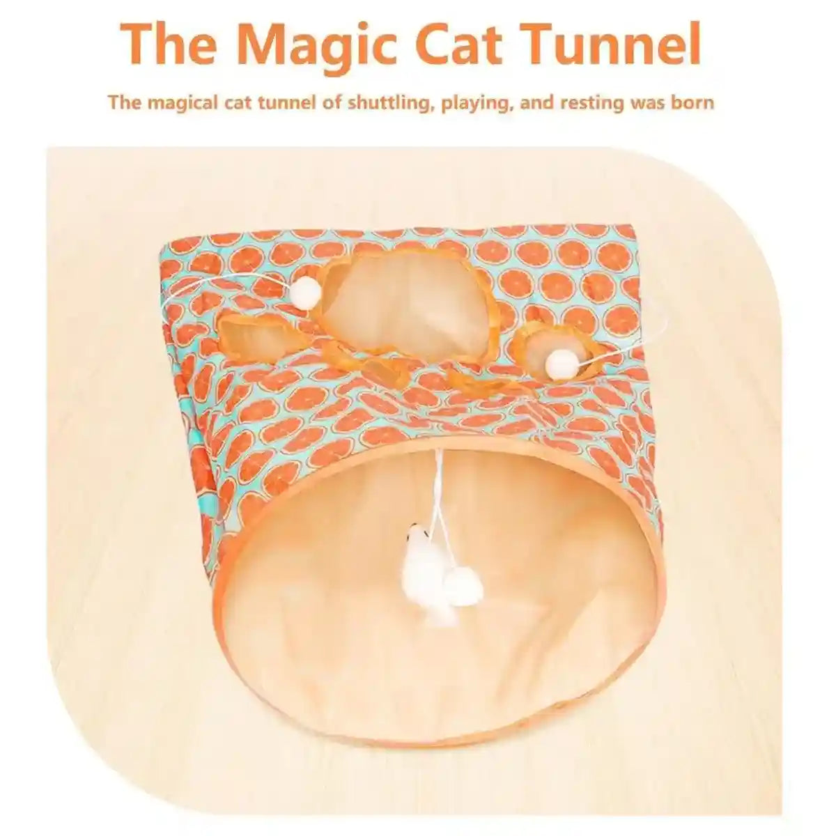 Interactive Foldable Cat Play Tunnel Crinkle Peek Holes & Hanging Balls