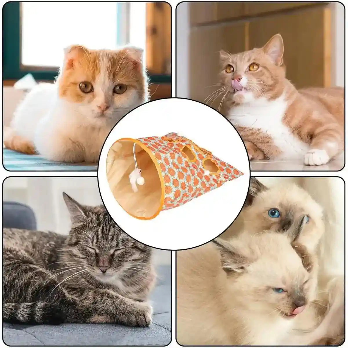 Interactive Foldable Cat Play Tunnel Crinkle Peek Holes & Hanging Balls