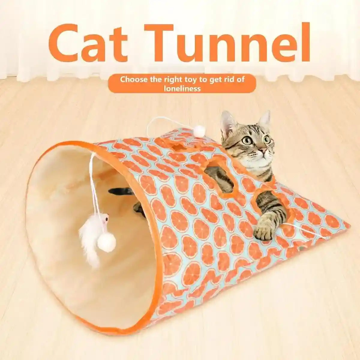 Interactive Foldable Cat Play Tunnel Crinkle Peek Holes & Hanging Balls