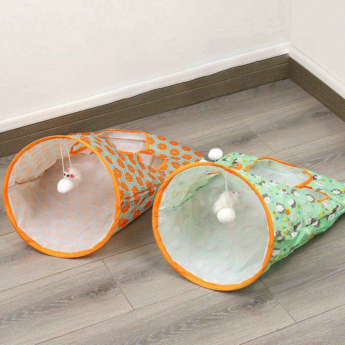 Interactive Foldable Cat Play Tunnel Crinkle Peek Holes & Hanging Balls