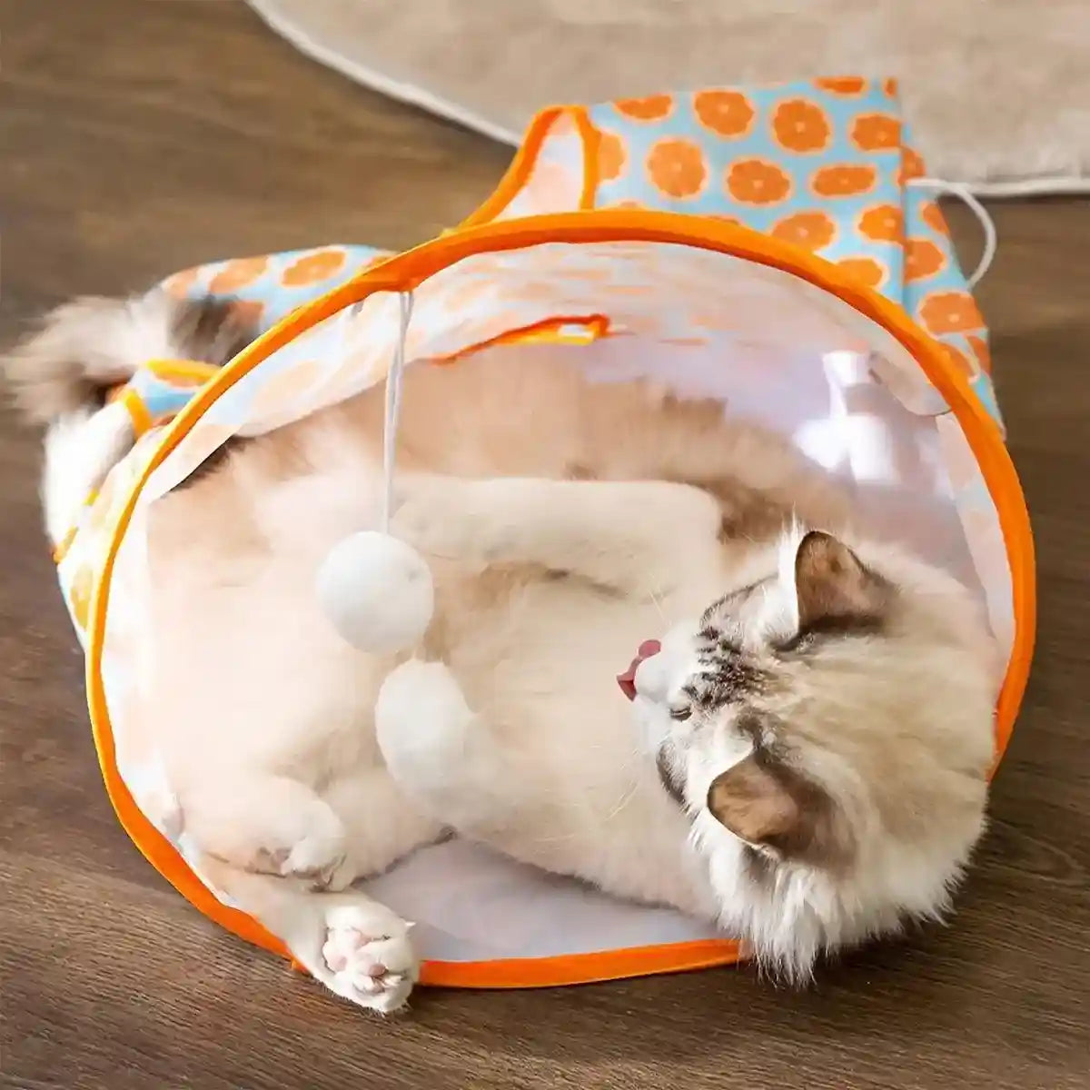Interactive Foldable Cat Play Tunnel Crinkle Peek Holes & Hanging Balls