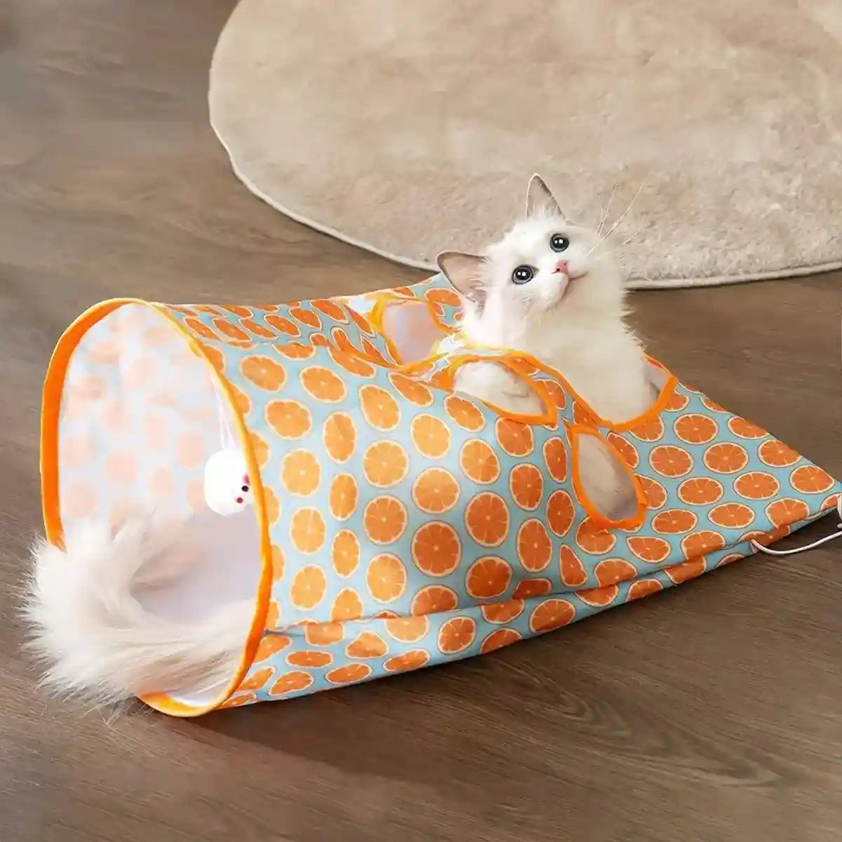 Interactive Foldable Cat Play Tunnel Crinkle Peek Holes & Hanging Balls
