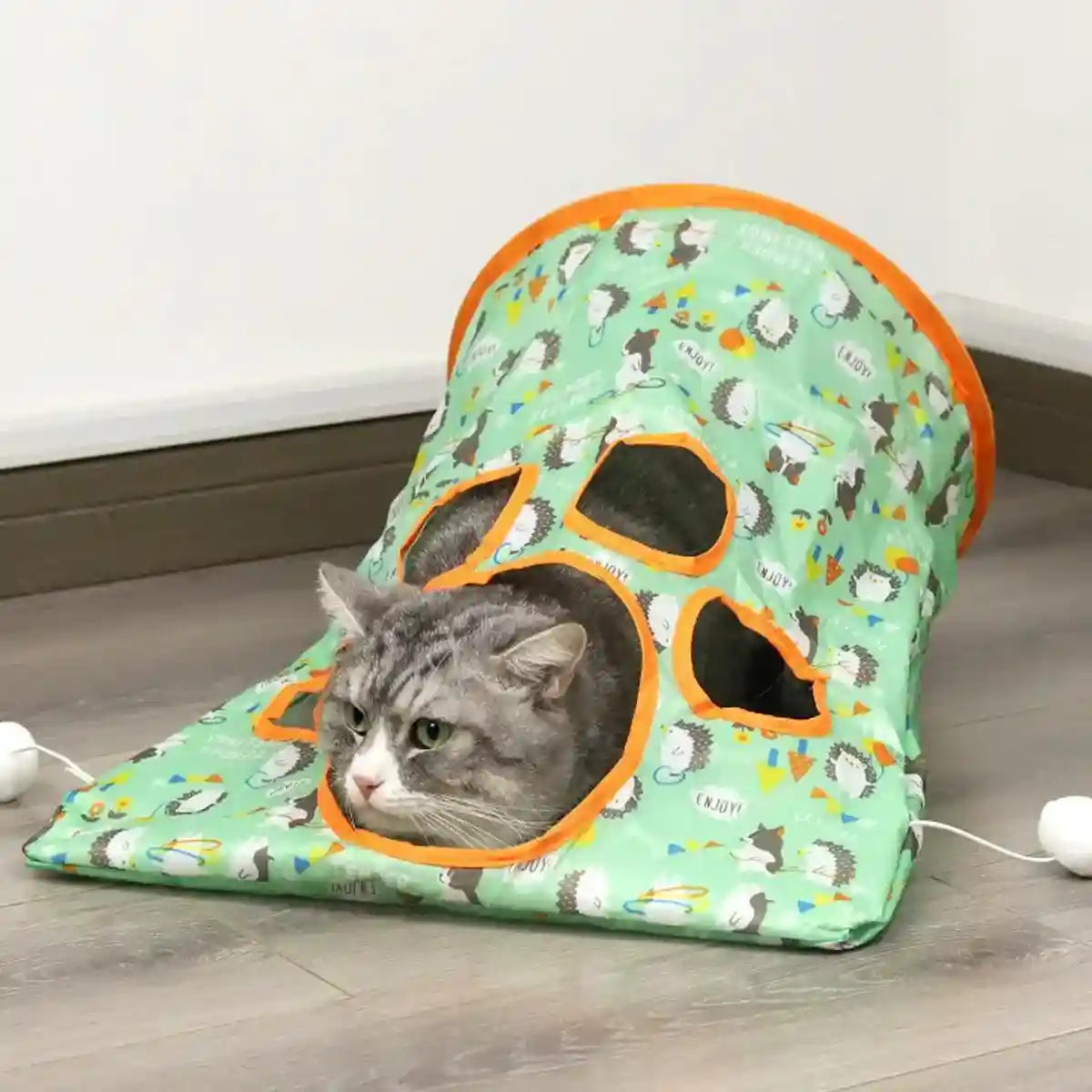 Interactive Foldable Cat Play Tunnel Crinkle Peek Holes & Hanging Balls