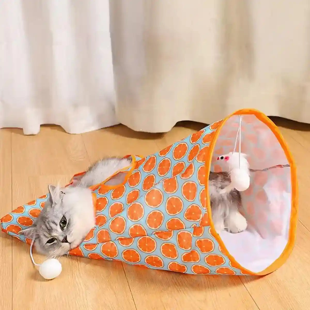 Interactive Foldable Cat Play Tunnel Crinkle Peek Holes & Hanging Balls