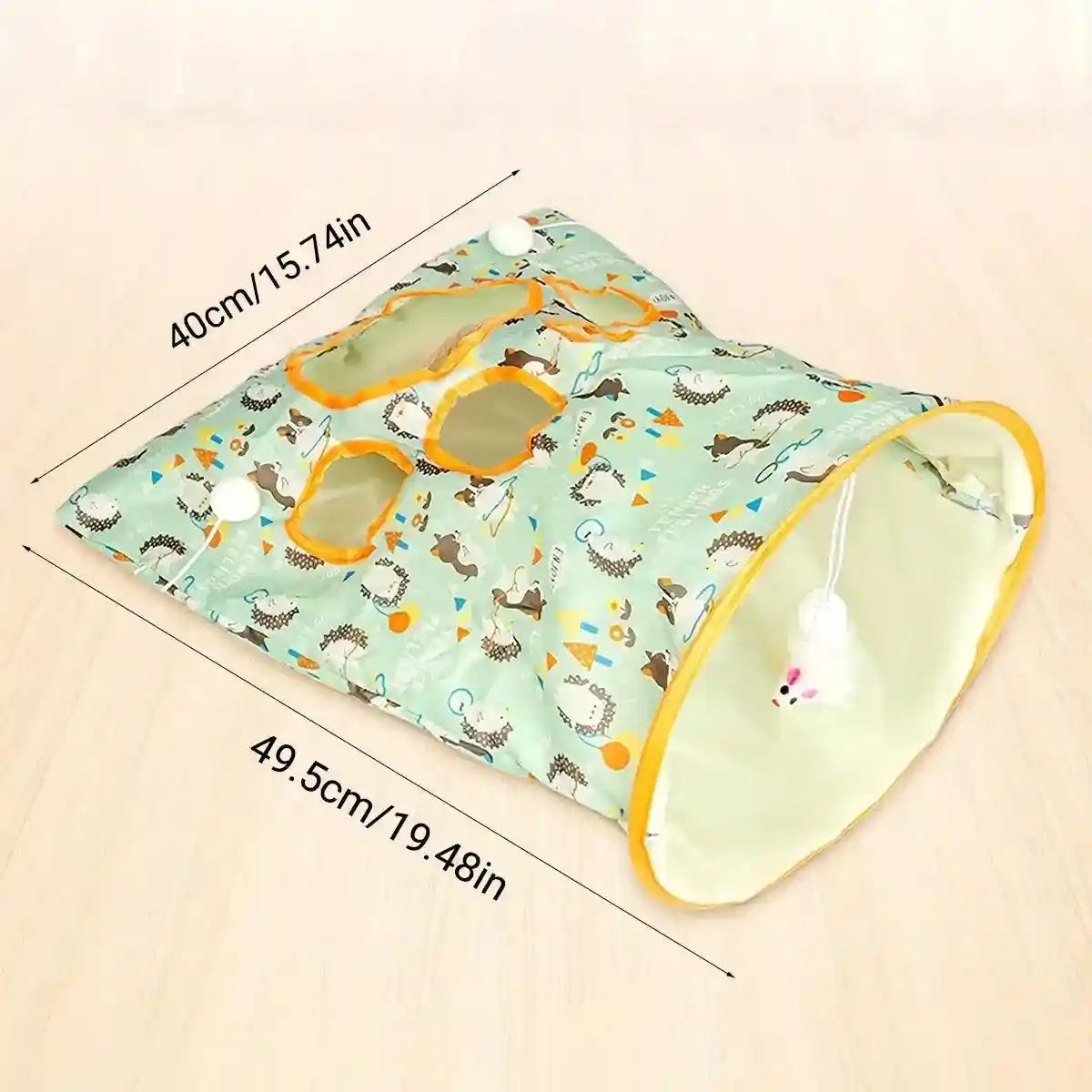 Interactive Foldable Cat Play Tunnel Crinkle Peek Holes & Hanging Balls