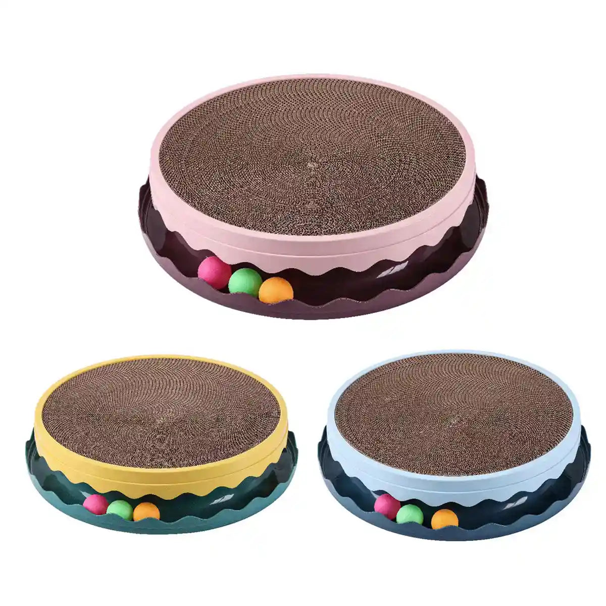 Interactive Cat Scratching Pad Round Corrugated Play Toy with Balls