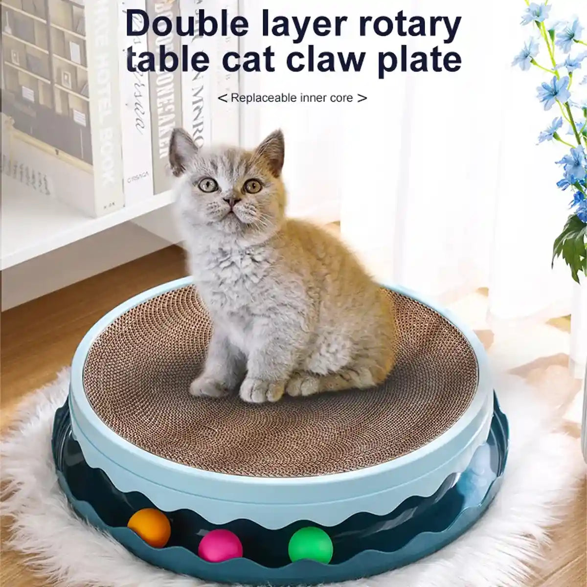 Interactive Cat Scratching Pad Round Corrugated Play Toy with Balls