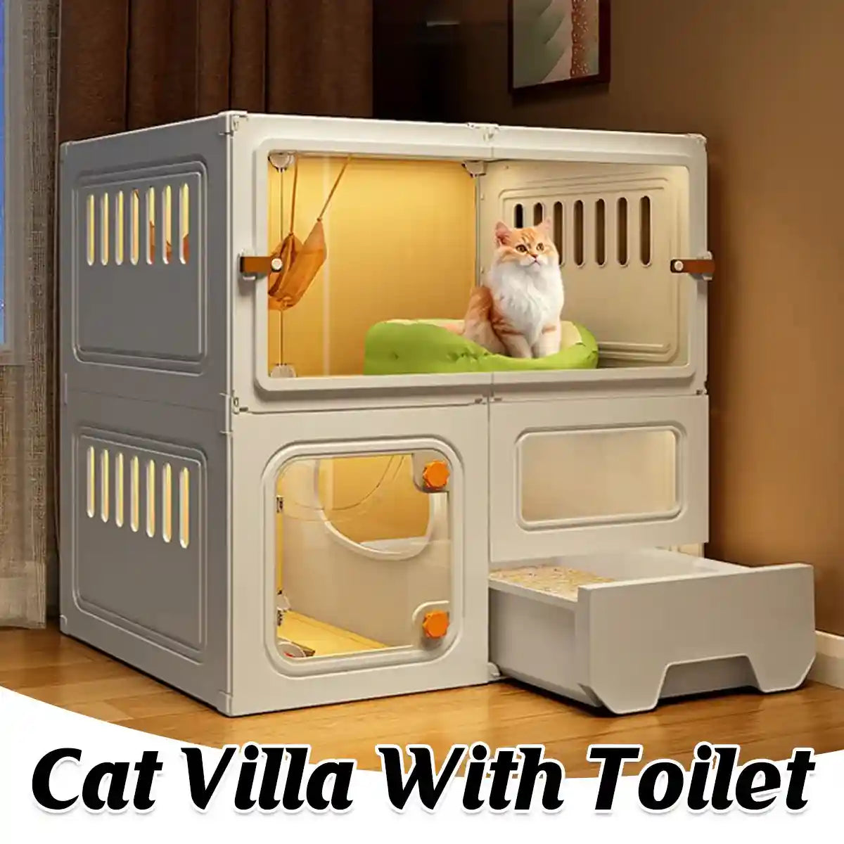 Cat Villa With Toilet Enclosed Cat House