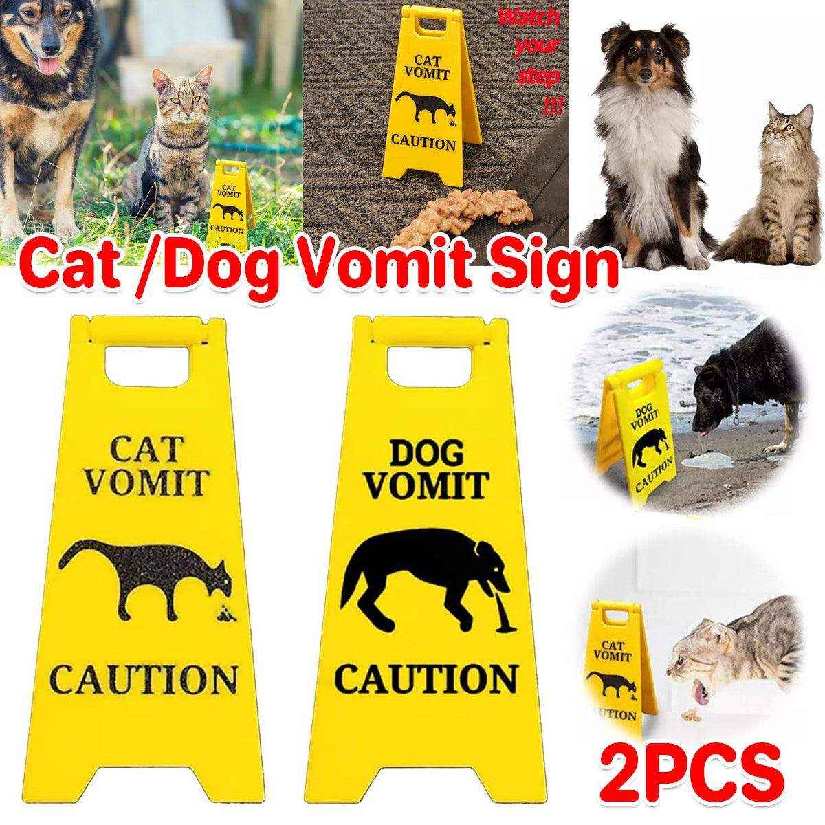 Funny Pet Vomit Warning Signs 2-Pack Cat & Dog Resin Markers